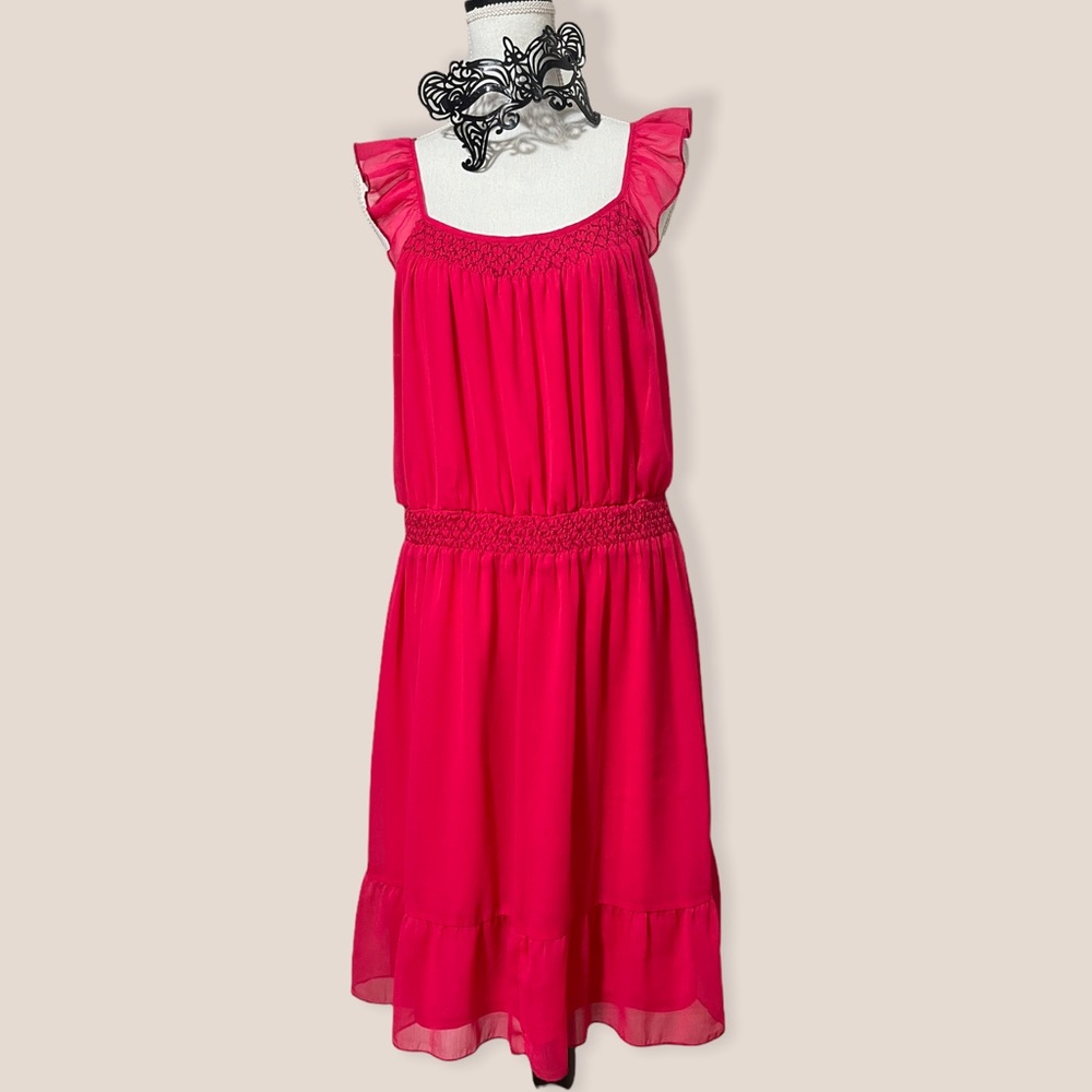 Bright pink romantic bohemian boho ruffle dress